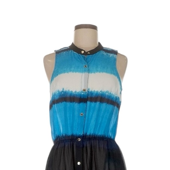 Michael Kors Sleeveless Maxi Dress Blue Ombre Button Front Pockets Slit M NWT - Picture 5 of 11